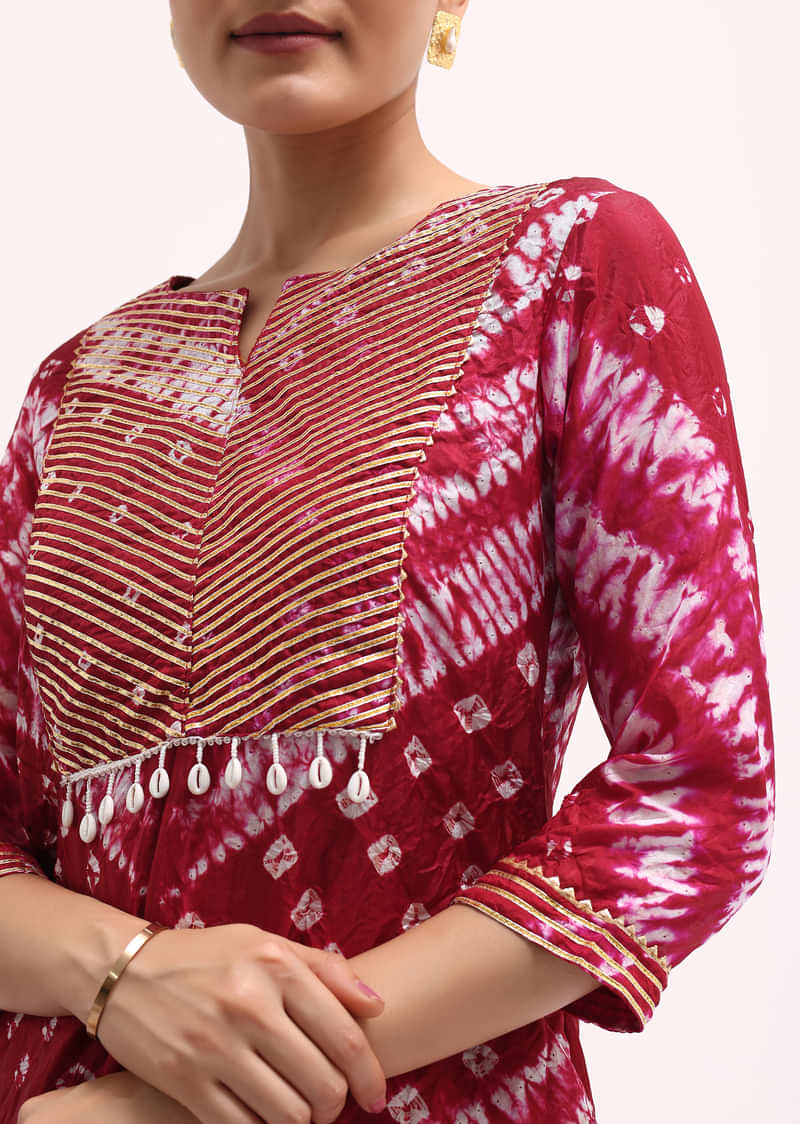 Maroon Printed Tussar Kurta Dhoti