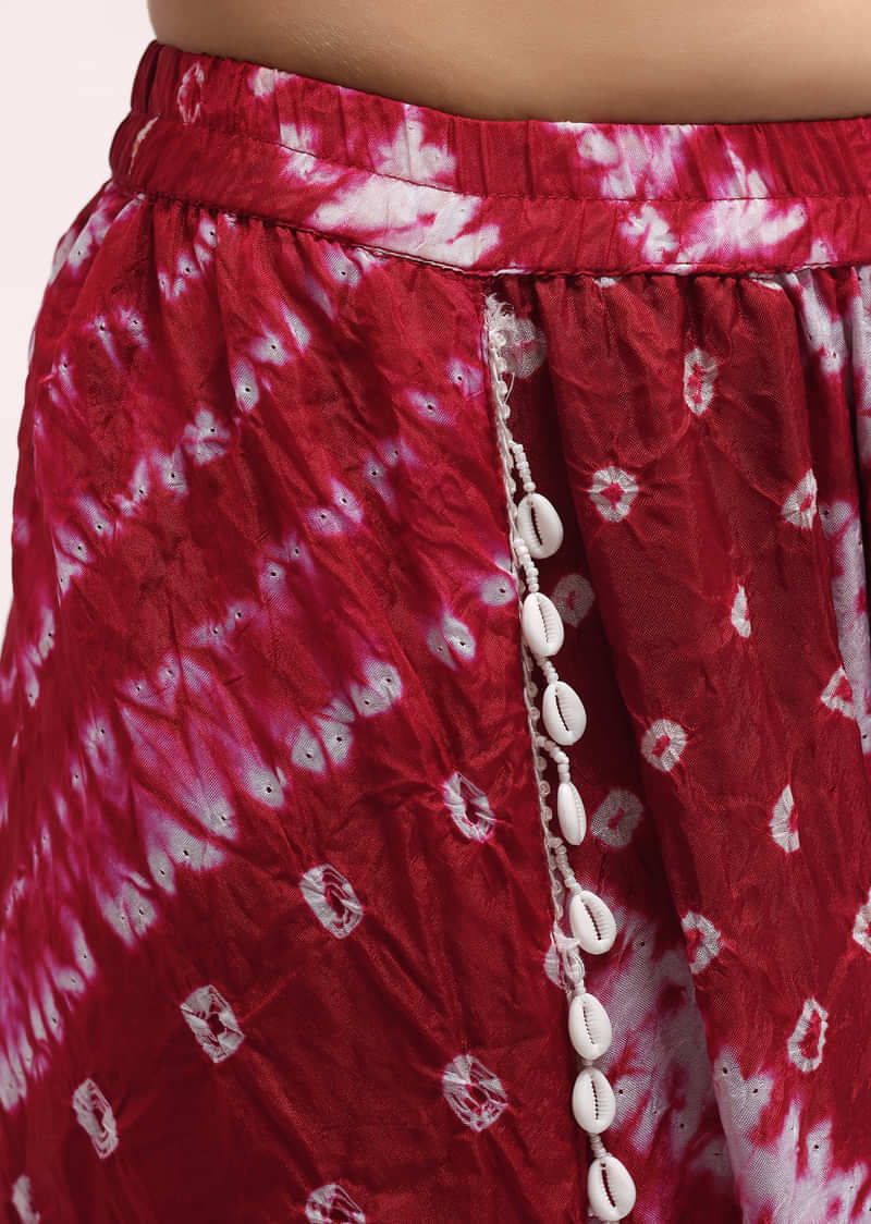 Maroon Printed Tussar Kurta Dhoti