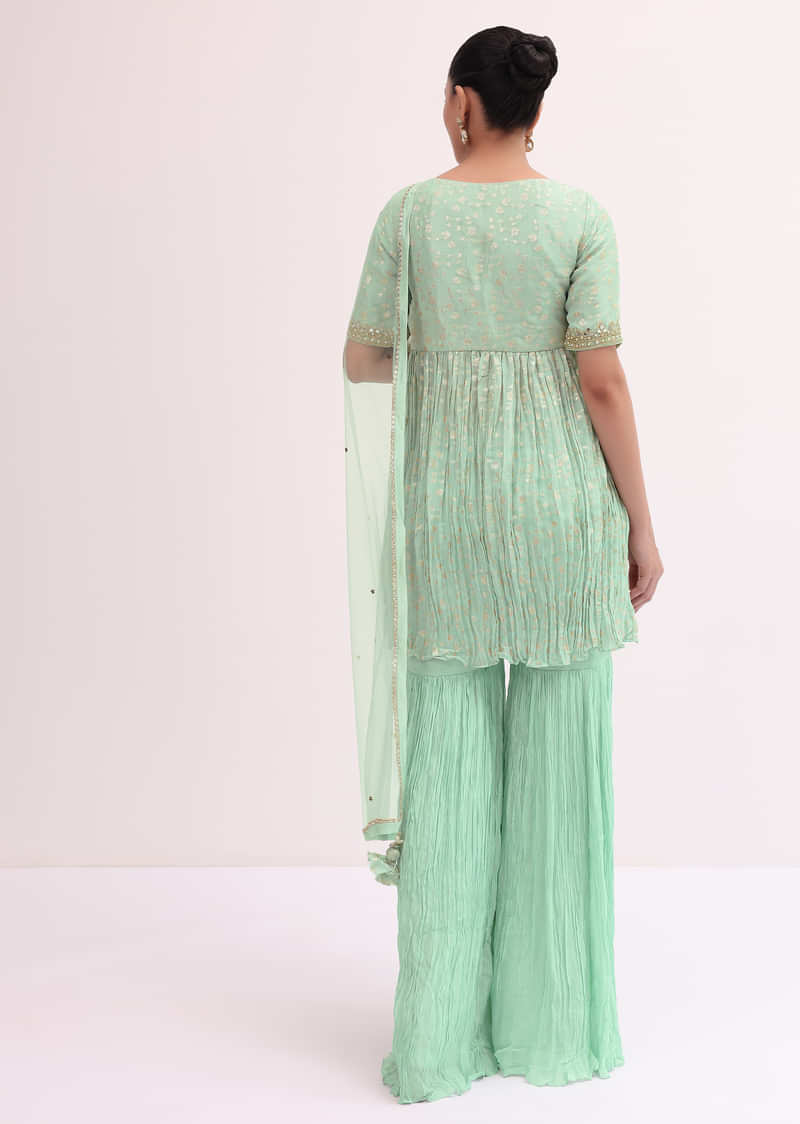 Mint Blue Embroidered Kurta Sharara Set