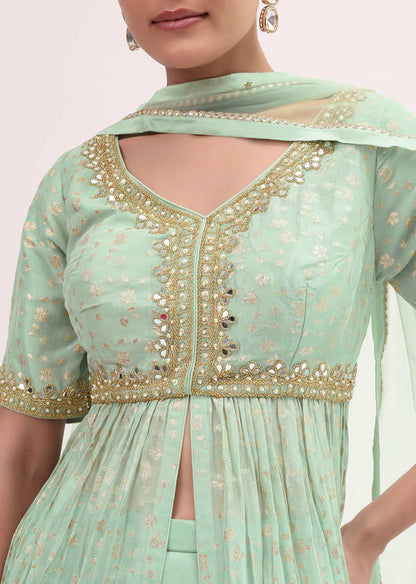 Mint Blue Embroidered Kurta Sharara Set