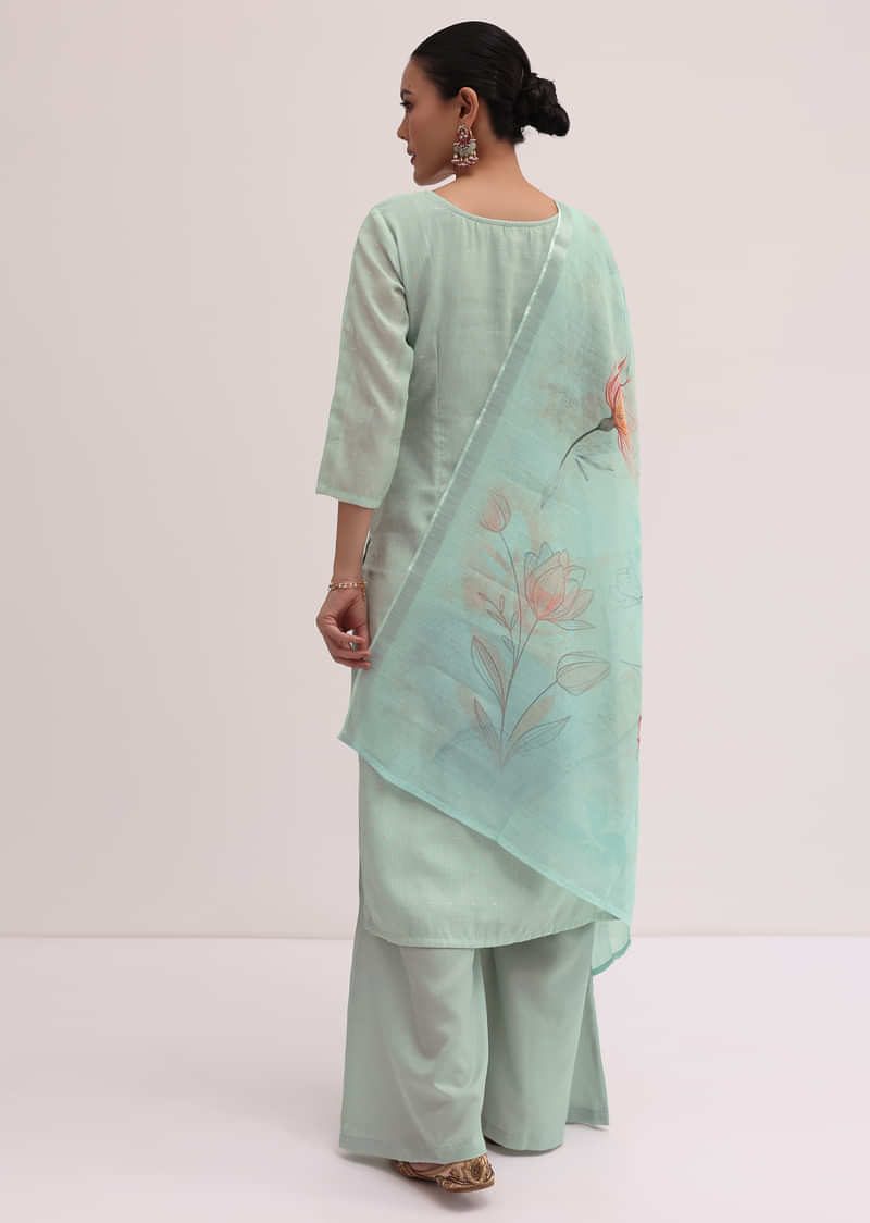 Mint Green Linen Kurta Palazzo Set