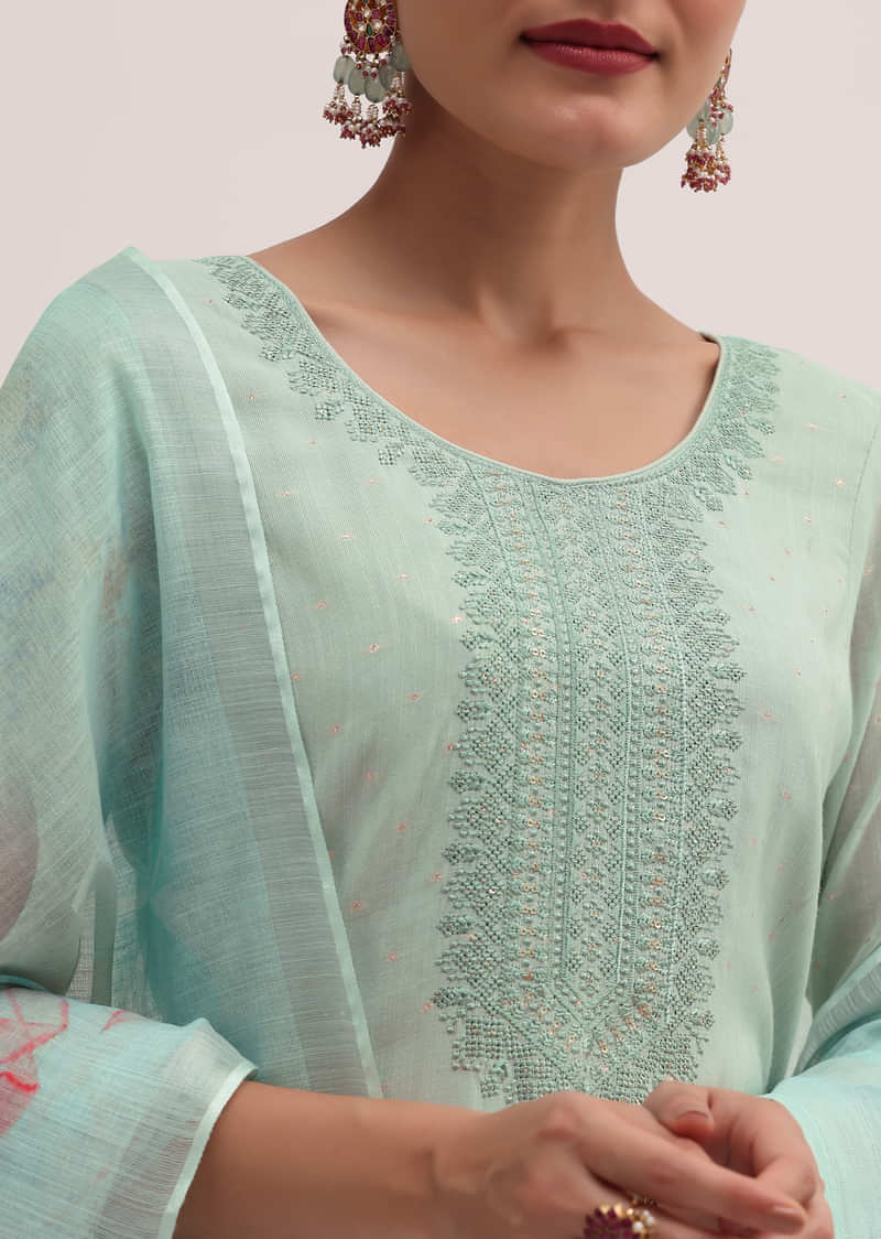 Mint Green Linen Kurta Palazzo Set