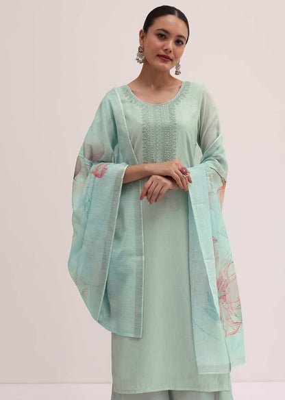 Mint Green Linen Kurta Palazzo Set