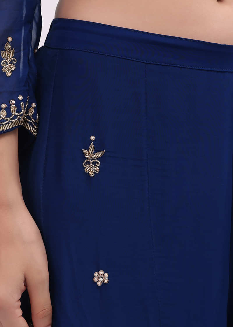 Navy Blue Chanderi Kurta Palazzo Set