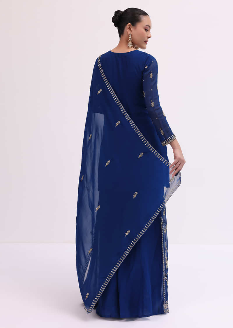 Navy Blue Chanderi Kurta Palazzo Set