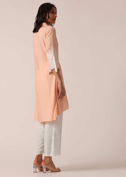 Peach Kurta Set In Cotton