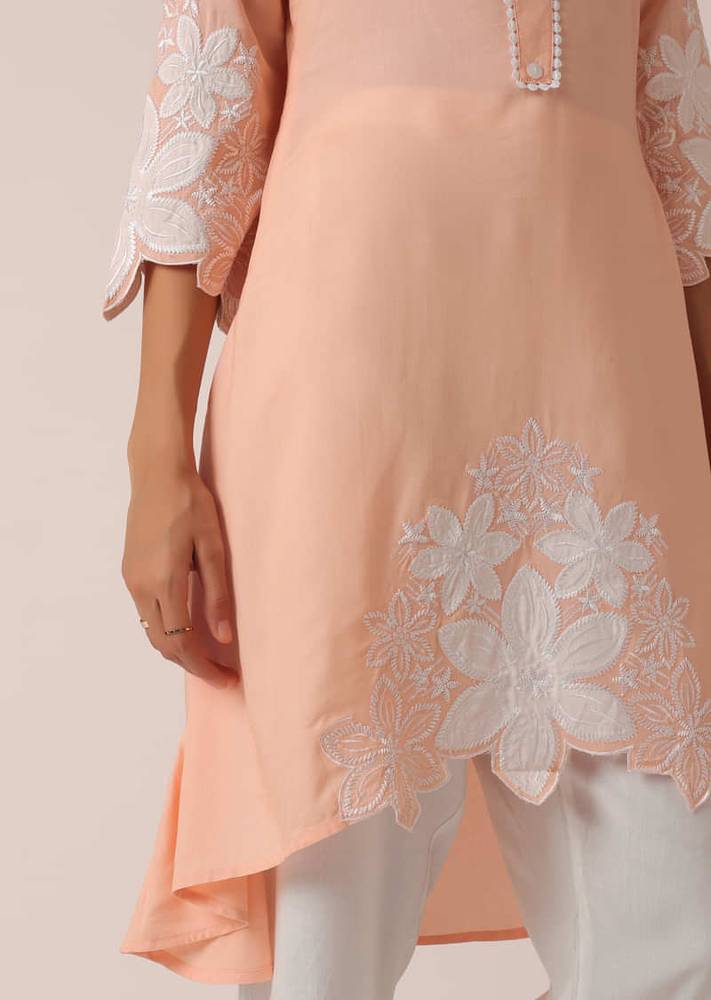 Peach Kurta Set In Cotton