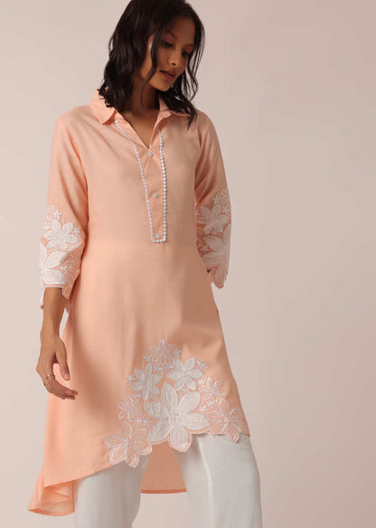 Peach Kurta Set In Cotton