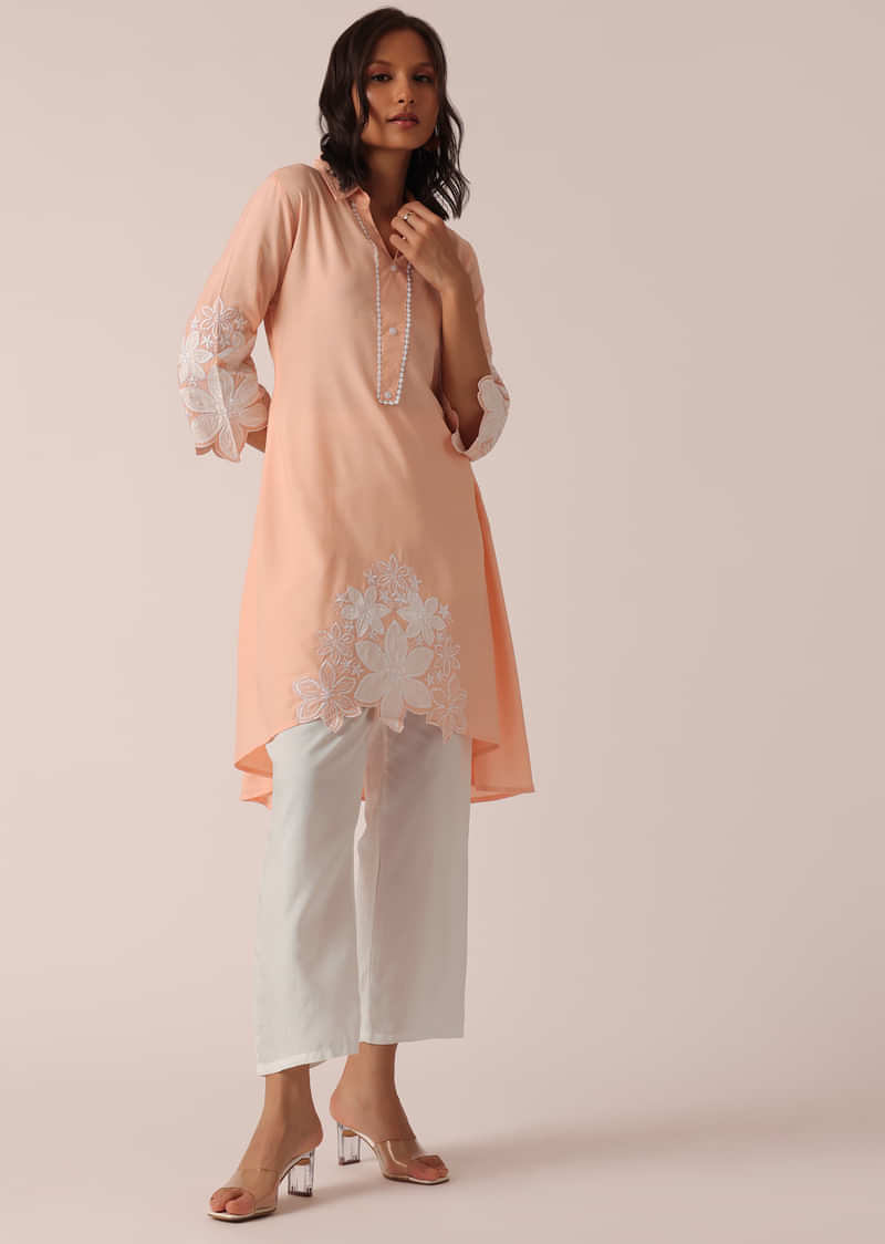 Peach Kurta Set In Cotton