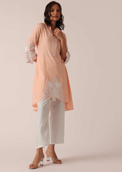 Peach Kurta Set In Cotton