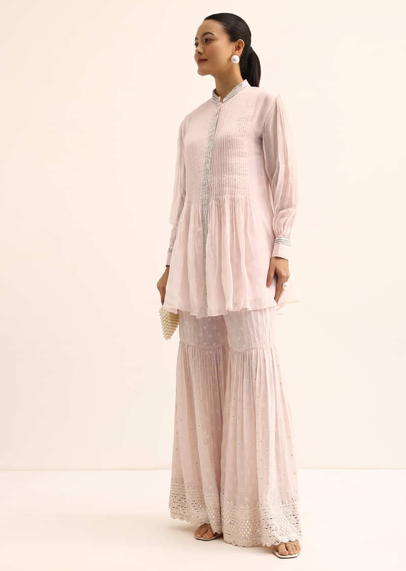 Peach Sequin Kurta And Sharara Set