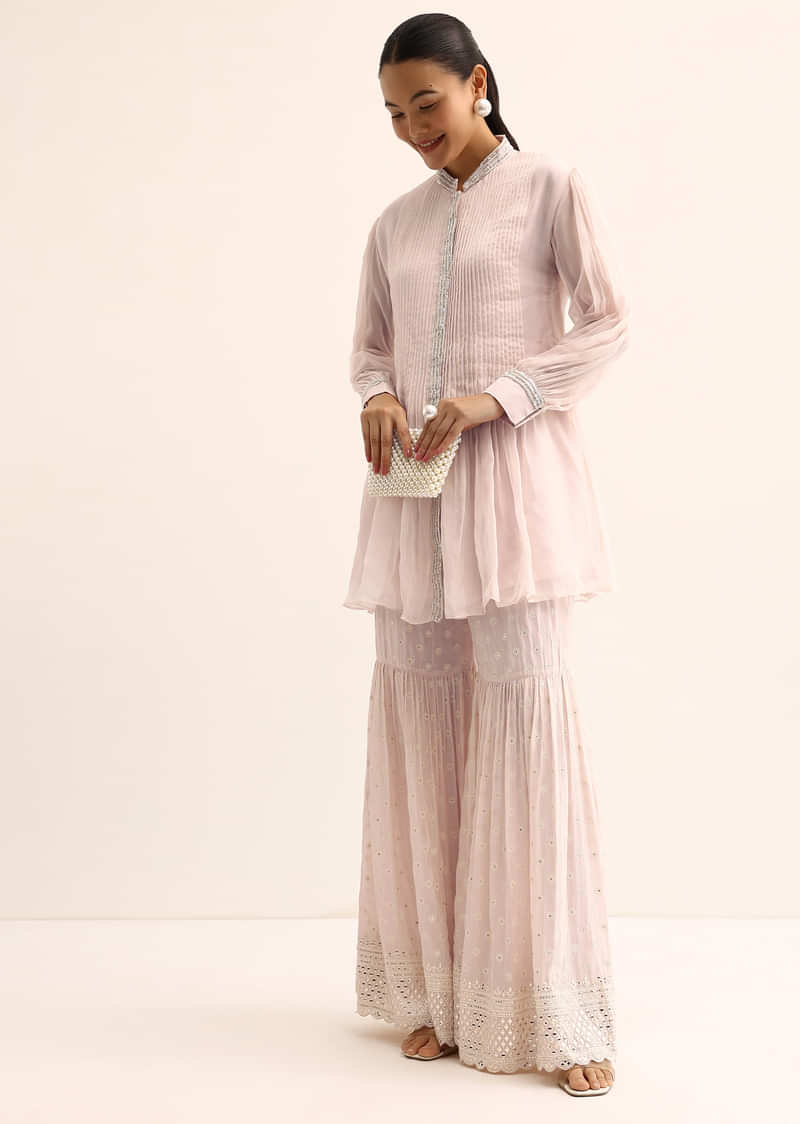 Peach Sequin Kurta And Sharara Set