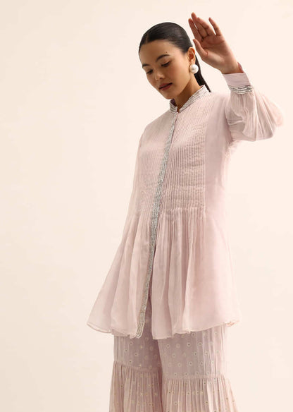 Peach Sequin Kurta And Sharara Set