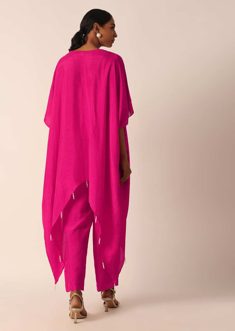 Pink Cotton Silk Kaftan Kurta Set With Sequin Work