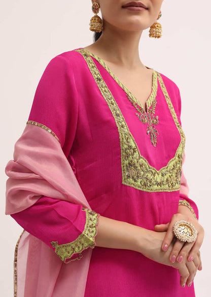 Pink Embroidered Chiffon Kurta Sharara Set