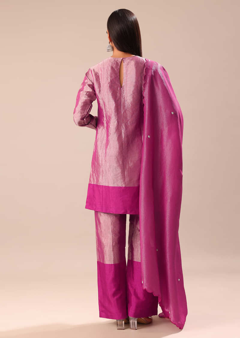 Pink Hand Embroidered Kurta Palazzo Set