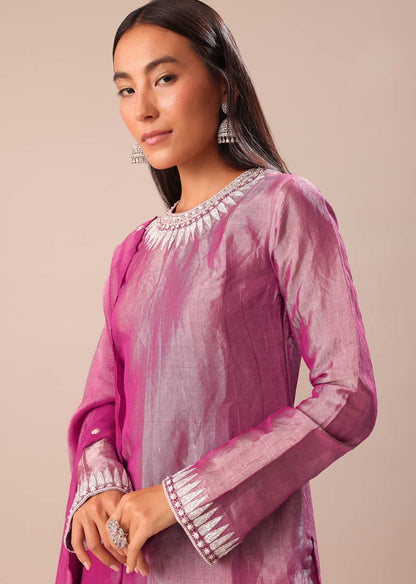 Pink Hand Embroidered Kurta Palazzo Set