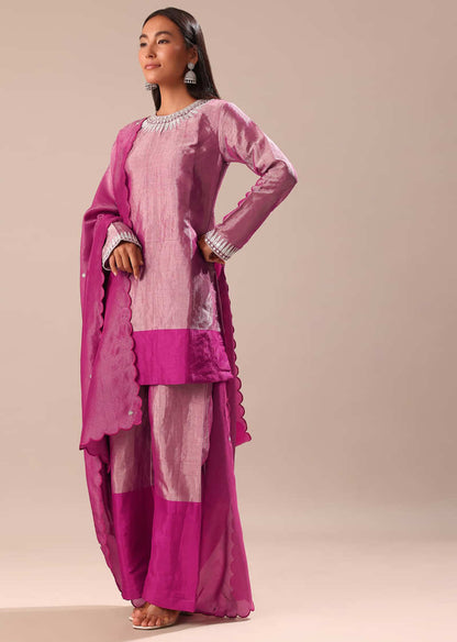 Pink Hand Embroidered Kurta Palazzo Set