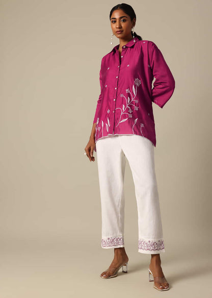 Pink Kurta And Pant Set In Cotton Silk