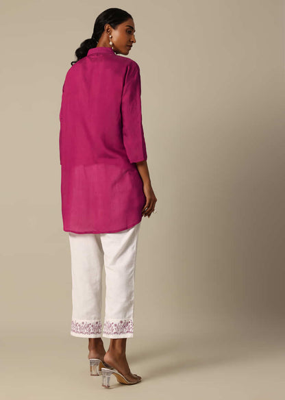 Pink Kurta And Pant Set In Cotton Silk