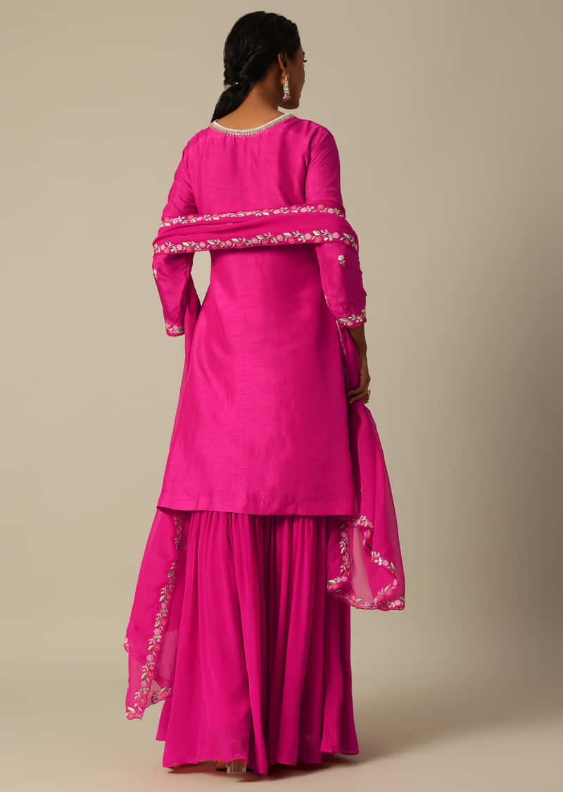 Pink Kurta Sharara Set With Resham Work