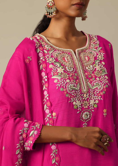 Pink Kurta Sharara Set With Resham Work