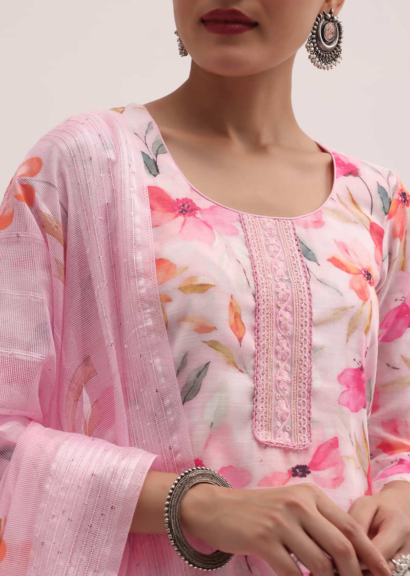 Pink Linen Kurta Palazzo Set