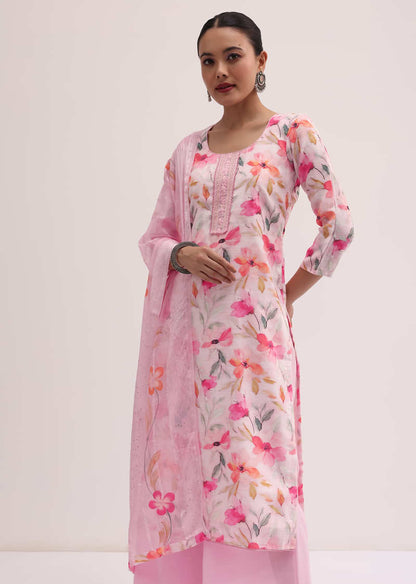 Pink Linen Kurta Palazzo Set