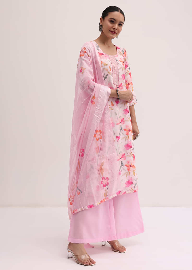 Pink Linen Kurta Palazzo Set