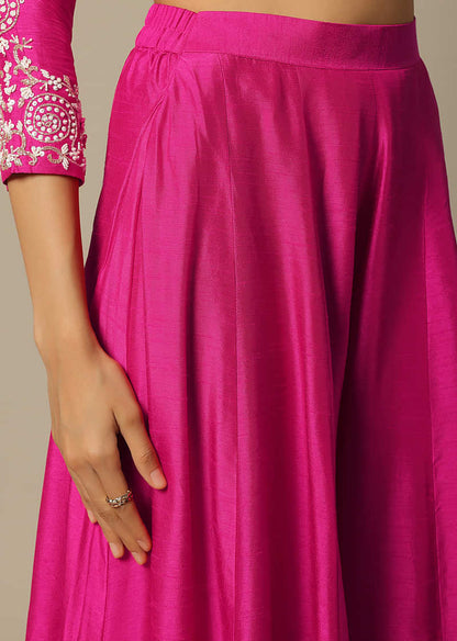 Pink Silk Embroidered Kurta Palazzo Set