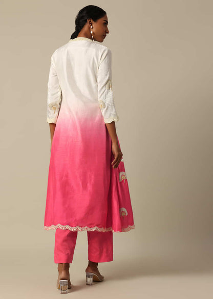 Pink Tie Dye Kurta Set In Cotton Silk