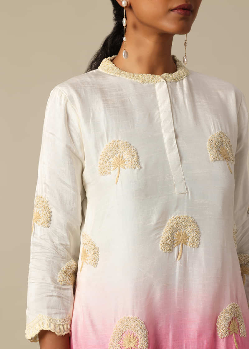 Pink Tie Dye Kurta Set In Cotton Silk