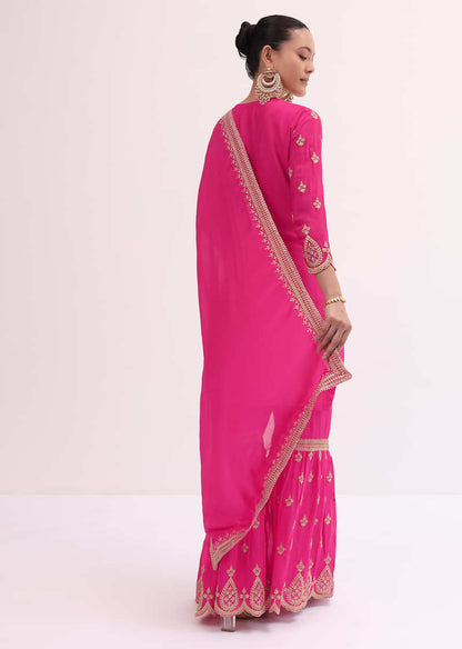 Pink Zari Embroidered Kurta Sharara Set