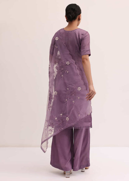 Purple Embroidered Kurta Palazzo Set