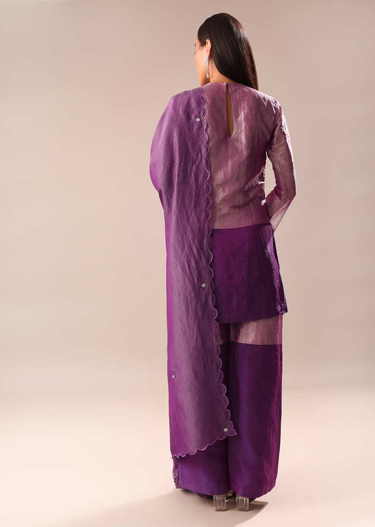 Purple Embroidered Kurta Palazzo Set Suit