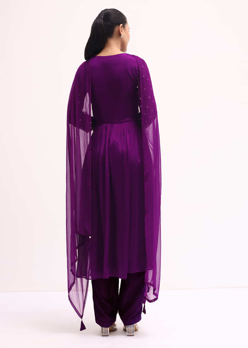 Purple Embroidered Kurta Set With Dupatta