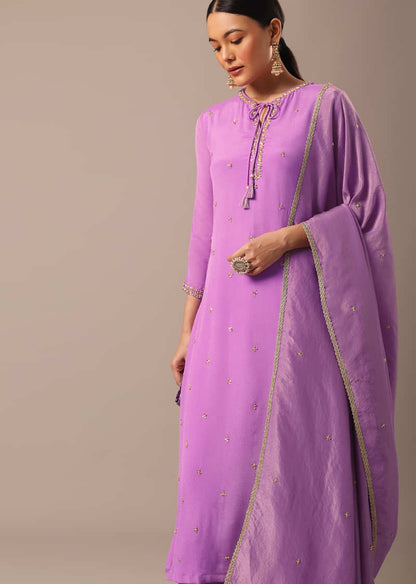 Purple Kurta Set With Hand Embroidered Sequins