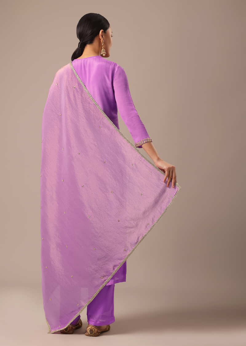 Purple Kurta Set With Hand Embroidered Sequins