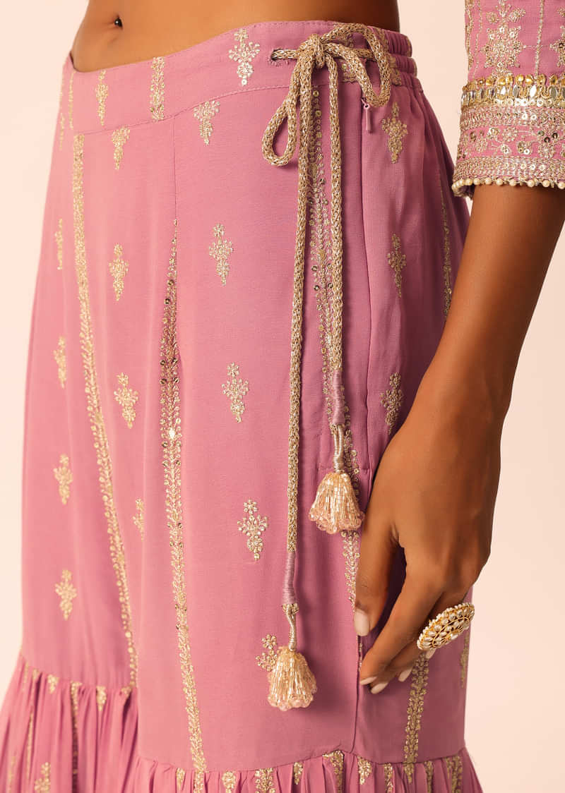 Purple Kurta Sharara Set In Chiffon With Sequin Work