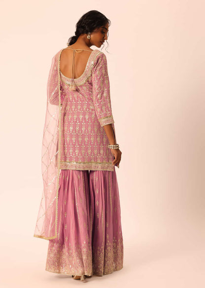 Purple Kurta Sharara Set In Chiffon With Sequin Work