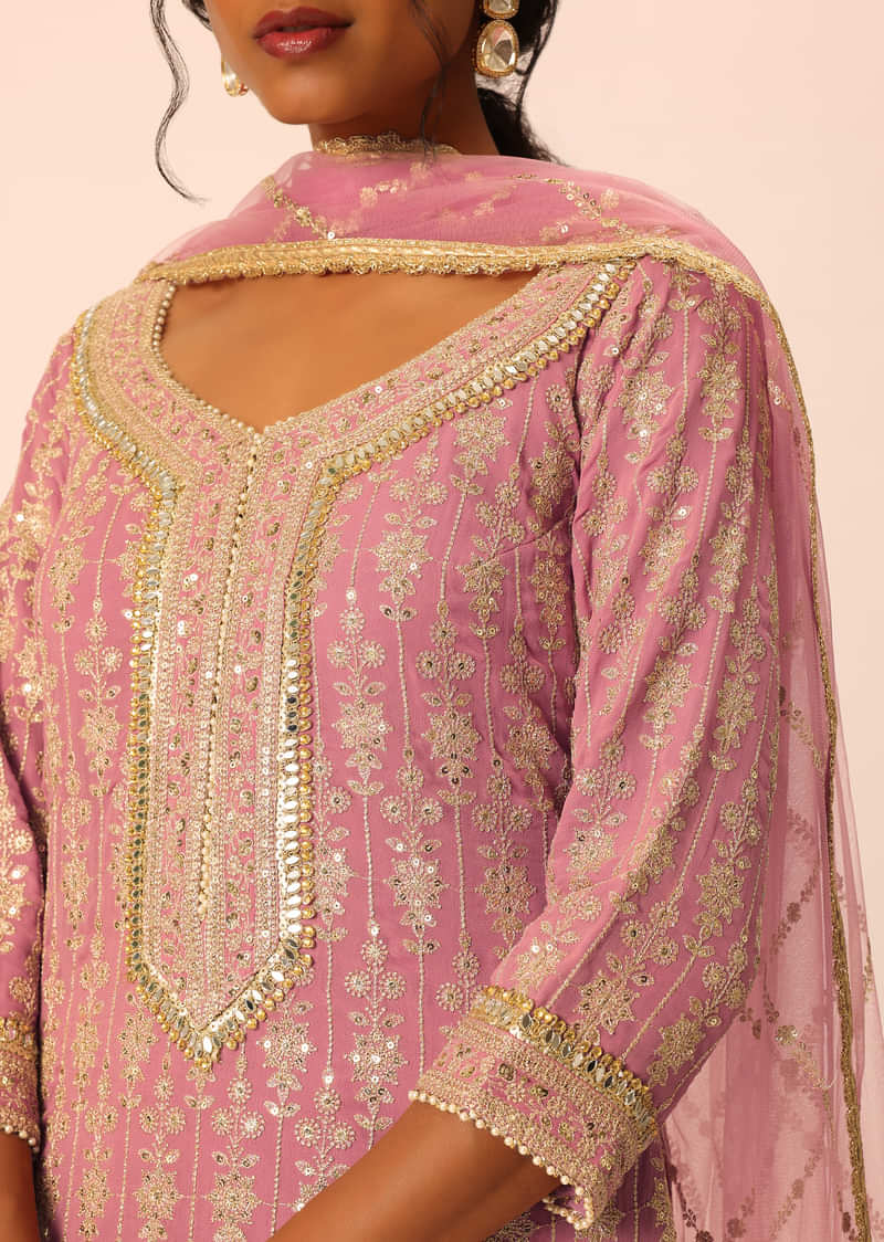 Purple Kurta Sharara Set In Chiffon With Sequin Work