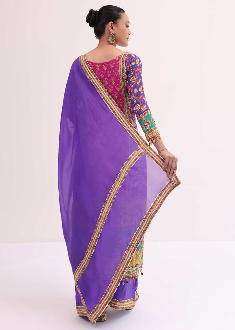 Purple Mullticoloured Kurta Palazzo Set