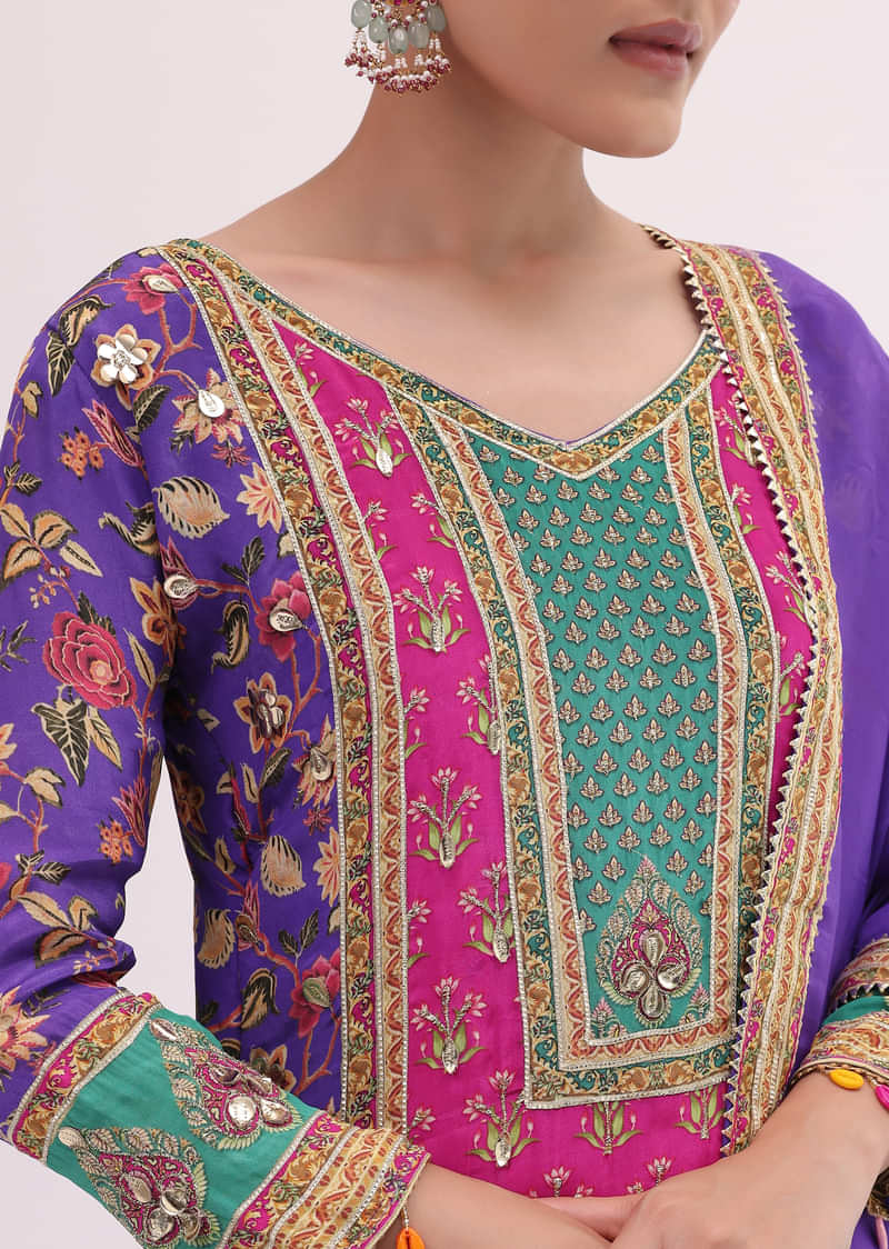 Purple Mullticoloured Kurta Palazzo Set