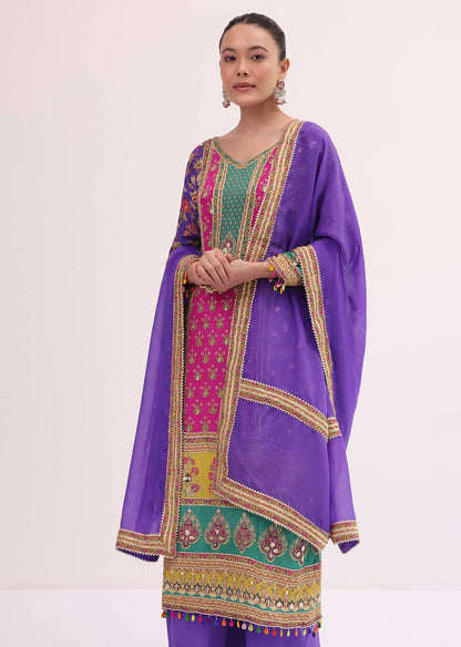 Purple Mullticoloured Kurta Palazzo Set