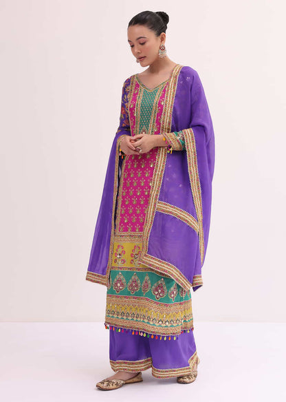 Purple Mullticoloured Kurta Palazzo Set