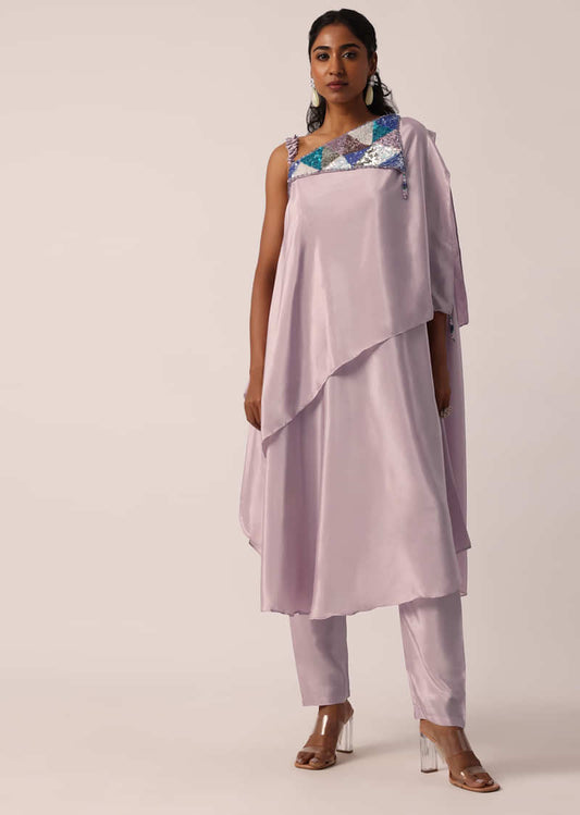 Purple One Shoulder Layered Kurta Set