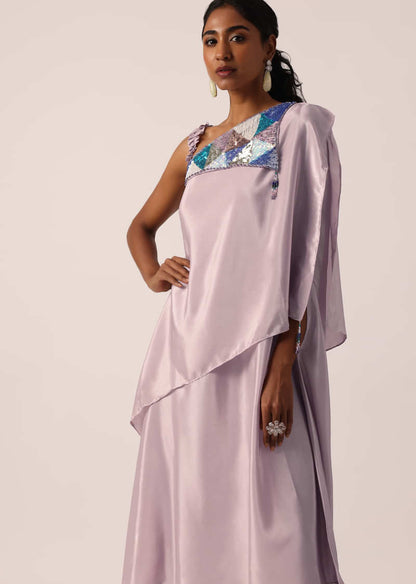 Purple One Shoulder Layered Kurta Set