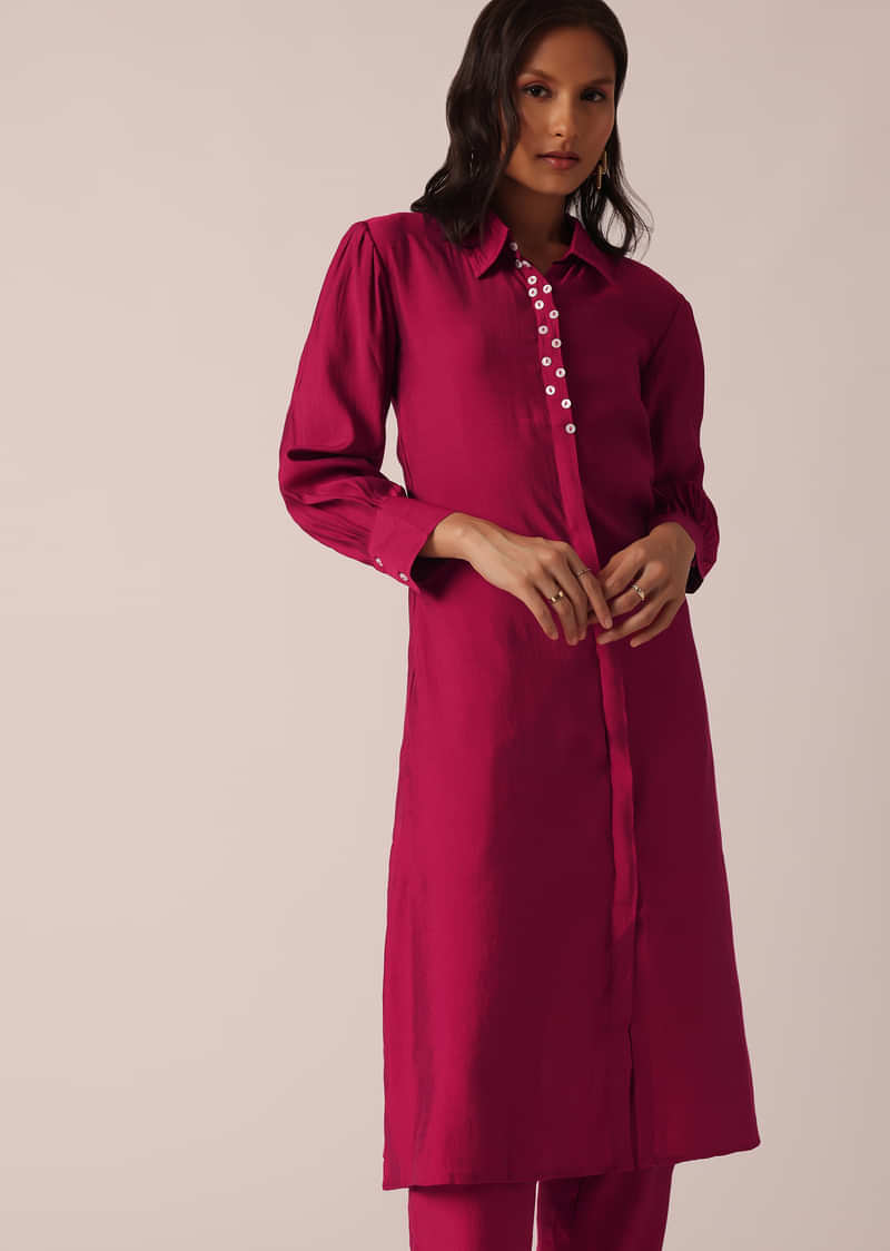 Red Chanderi Shirt Kurta Set