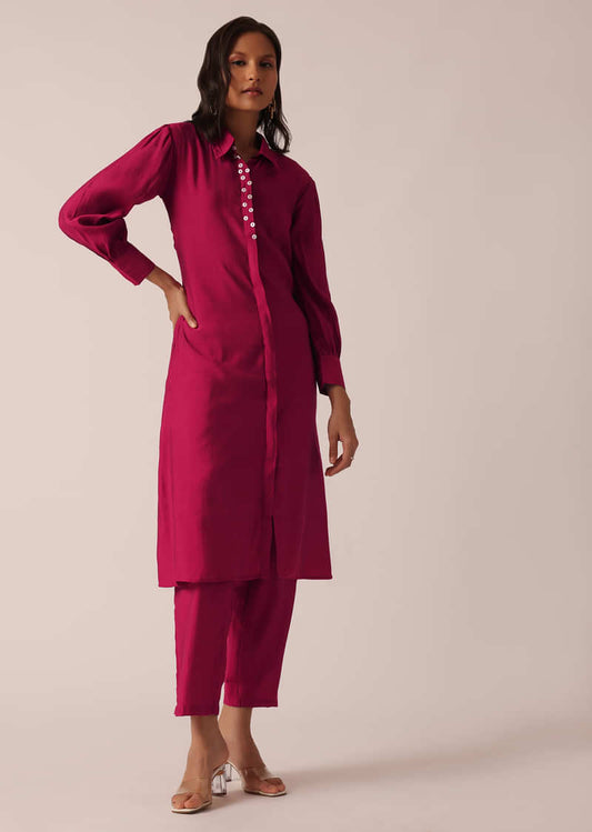 Red Chanderi Shirt Kurta Set