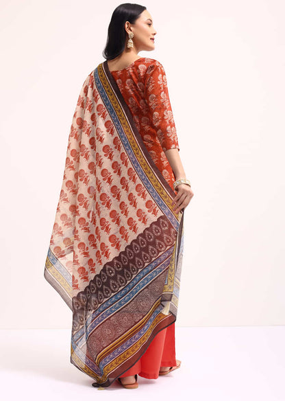 Red Printed Chanderi Kurta Palazzo Set